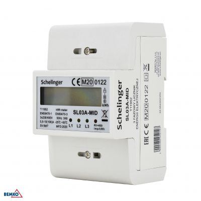 Licznik zużycia energii elektrycznej MID 3-fazowy 10/100A 4-modułowy z wyświetlaczem LCD SCHELINGER (A31-SL03A-MID)